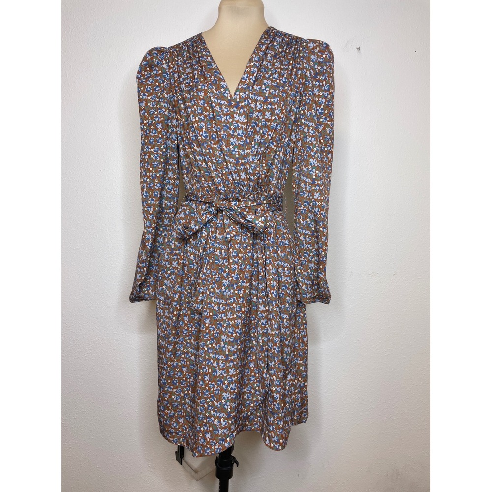 Boho Women Wrap Dress Floral Long Sleeve Size M Brown Blue brand Epoque De Rueen